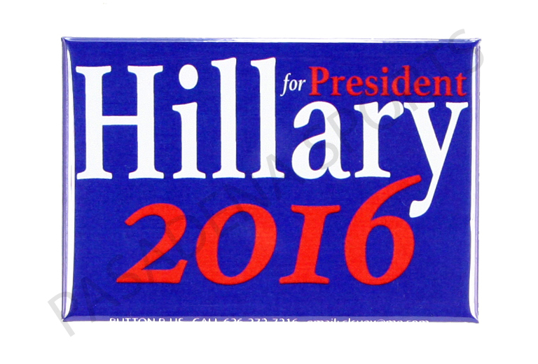 HILLARY CLINTON 2016 PRESIDENTIAL 2″x3″ RECTANGULAR CAMPAIGN BUTTON, blu