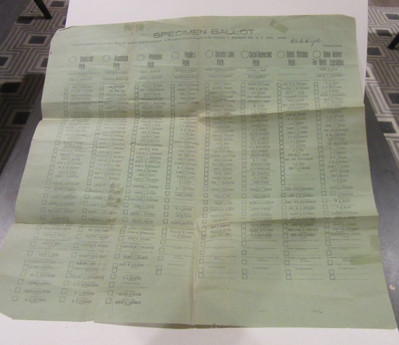 1904 McKinley Roosevelt Bryan Presidential Election Specimen Ballot Illinois