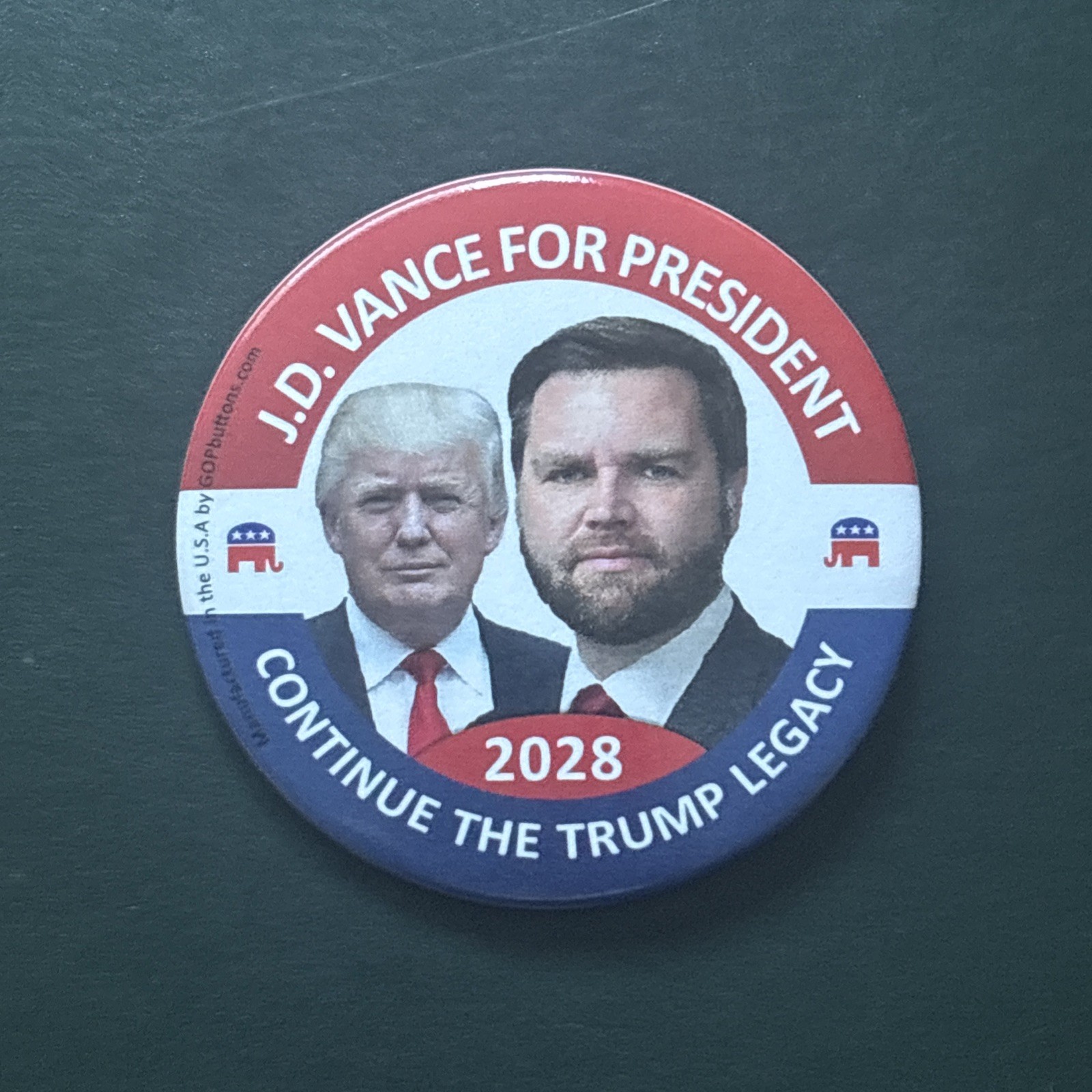 2028 JD Vance for President 3″ Button Continue the Trump Legacy Pin
