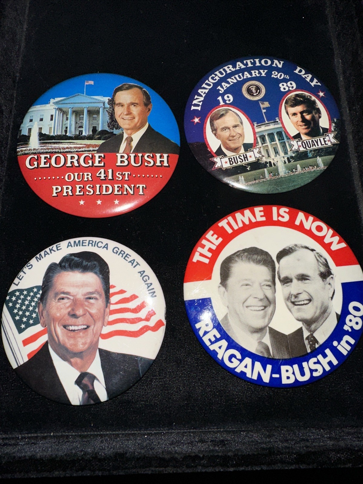 Vintage 4 Ronald Reagan / Reagan Bush / Inauguration Campaign Buttons 1980’s