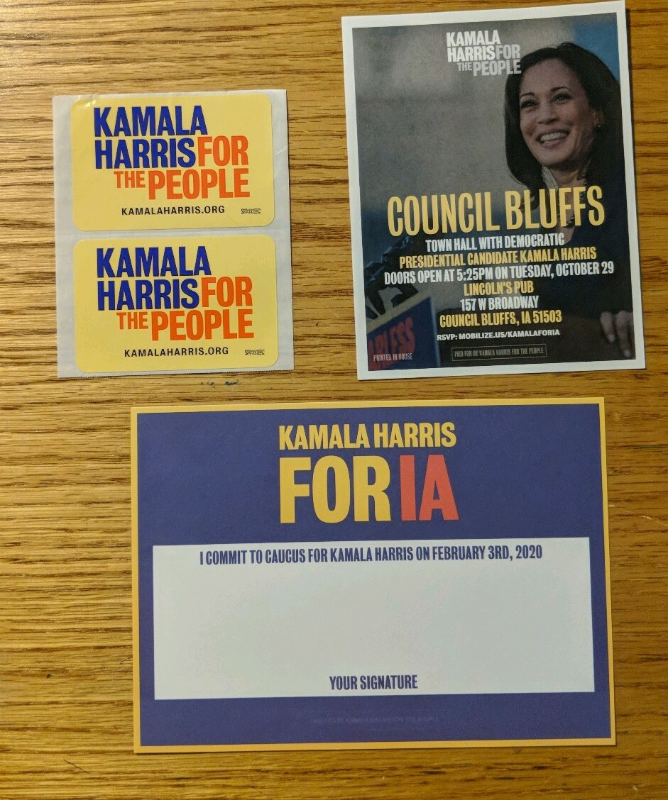 Kamala Harris Fan Pack Lot Of 4 Items Caucus Card From Iowa 2019