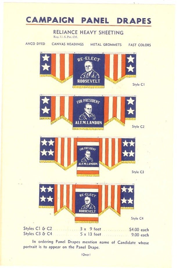 2-Sided 1936 Campaign Panel Drapes for Roosevelt & Landon ~ CampaignAdvertising