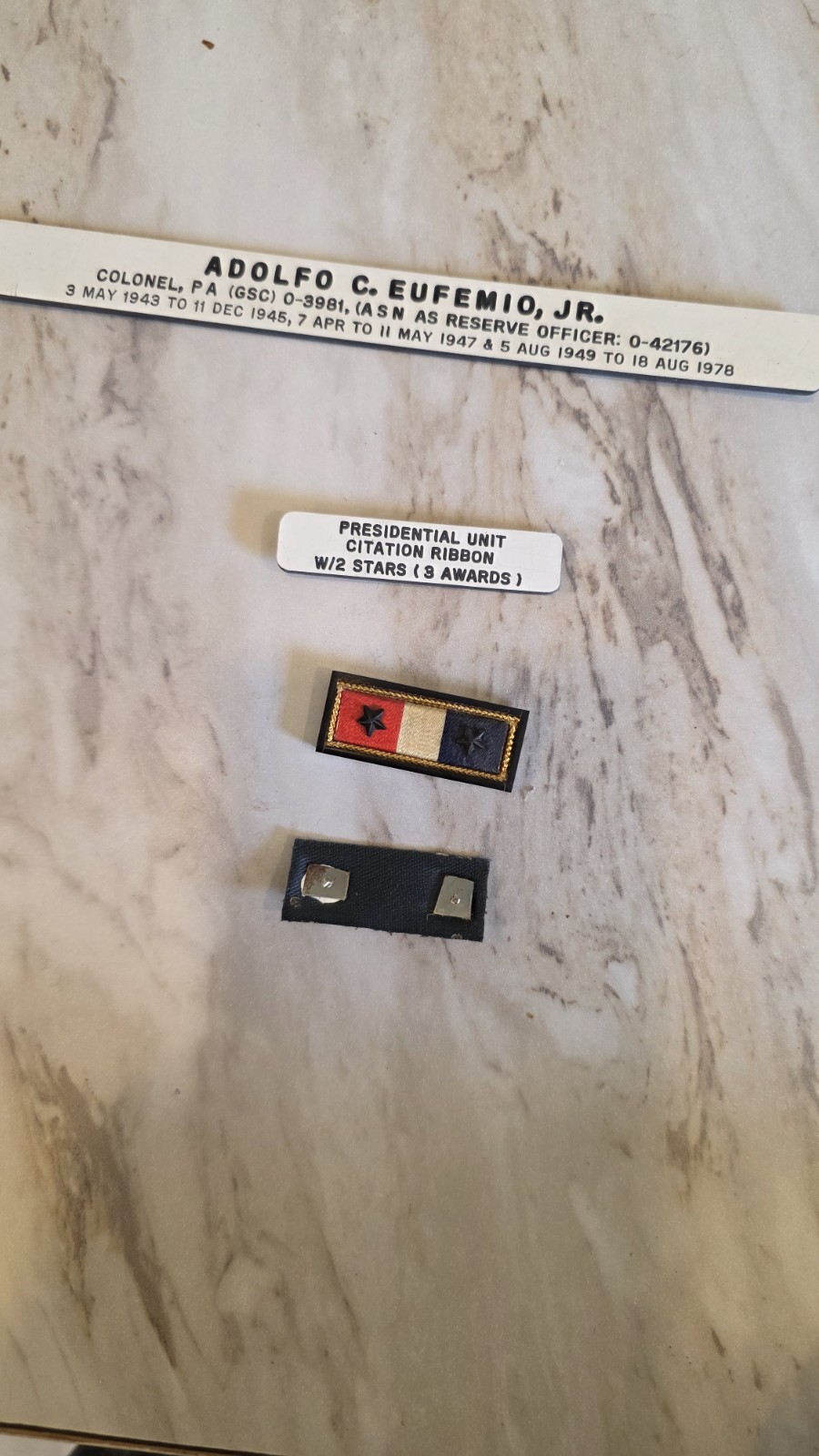 PRESIDENTIAL UNIT CITATION RIBBON W/2 STARS (3 AWARDS) top lettering not…