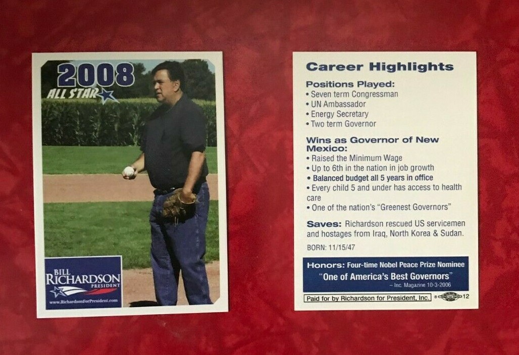 2008 BILL RICHARDSON FOR PRESIDENT ALL-STAR BASEBALL CARD