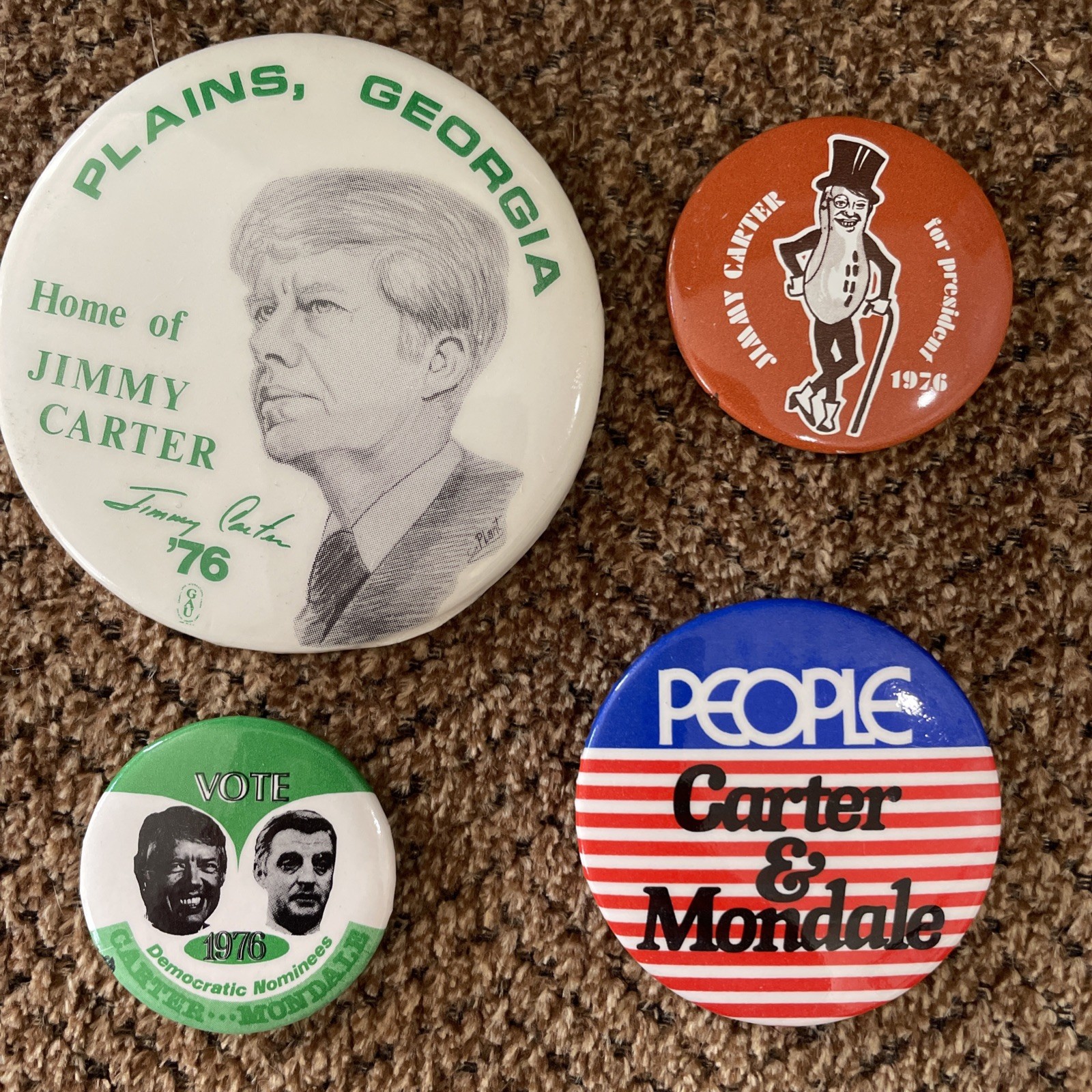 Jimmy Carter presidential political campaign pins buttons 1976-80 Lot of 4