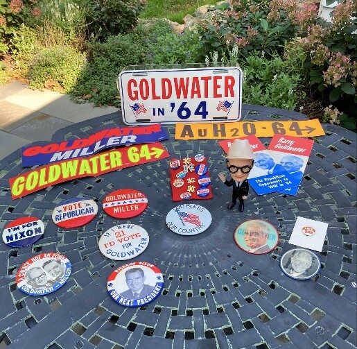 Barry Goldwater, Nixon, Eisenhower Campaign Memorabilia, Pins Buttons, Stickers