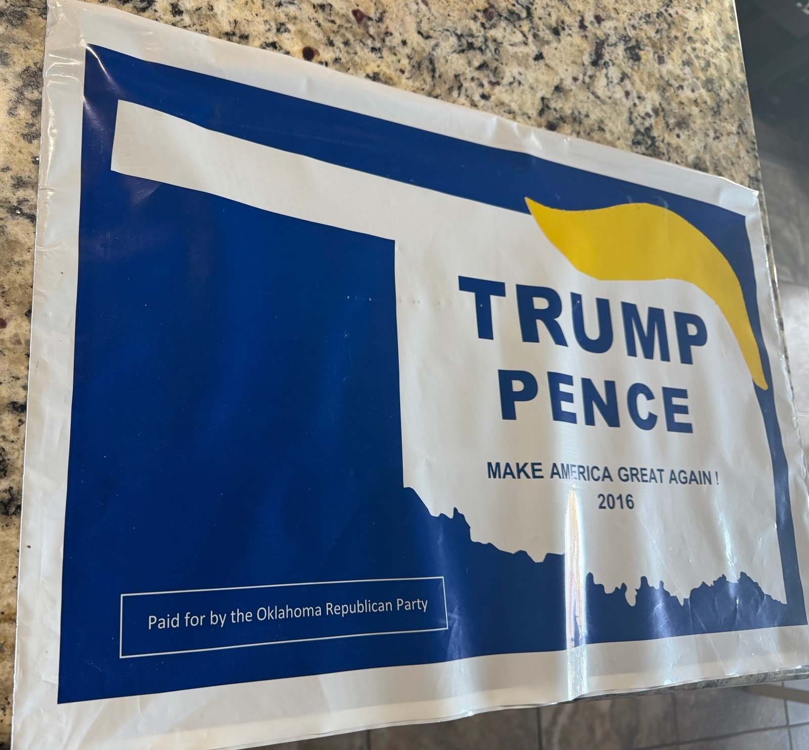 2016 Trump Pence Oklahoma Republican Party Plastic Yard Sign