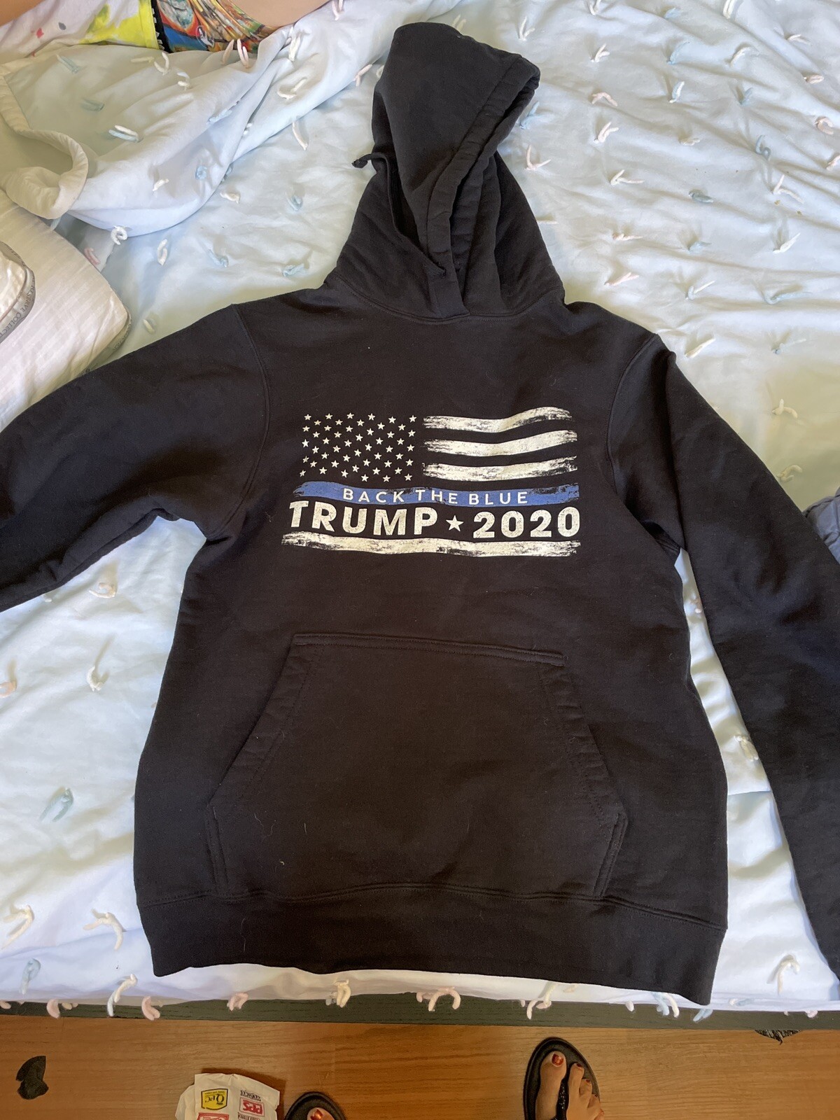 President Trump 2020 Hooded Pullover Sweat Shirt Back The Blue Hoodie Sm