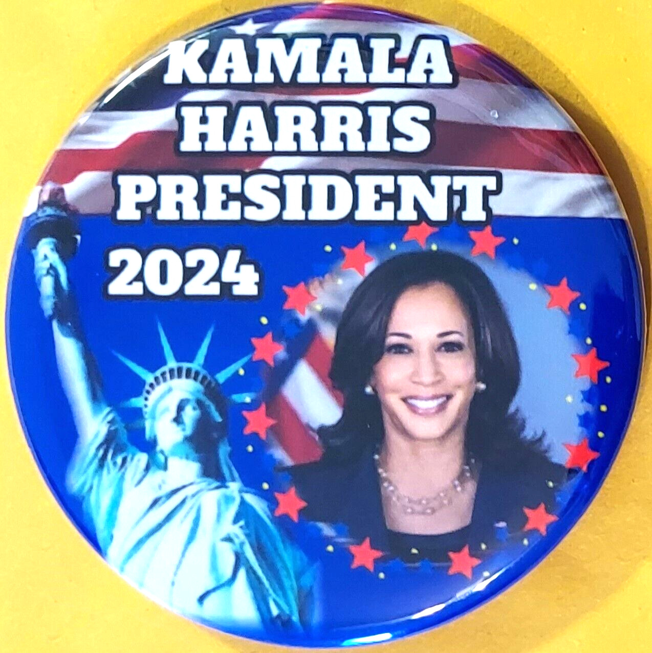 Kamala Harris For President 2024 Campaign Button with Statue of Liberty 2.25″