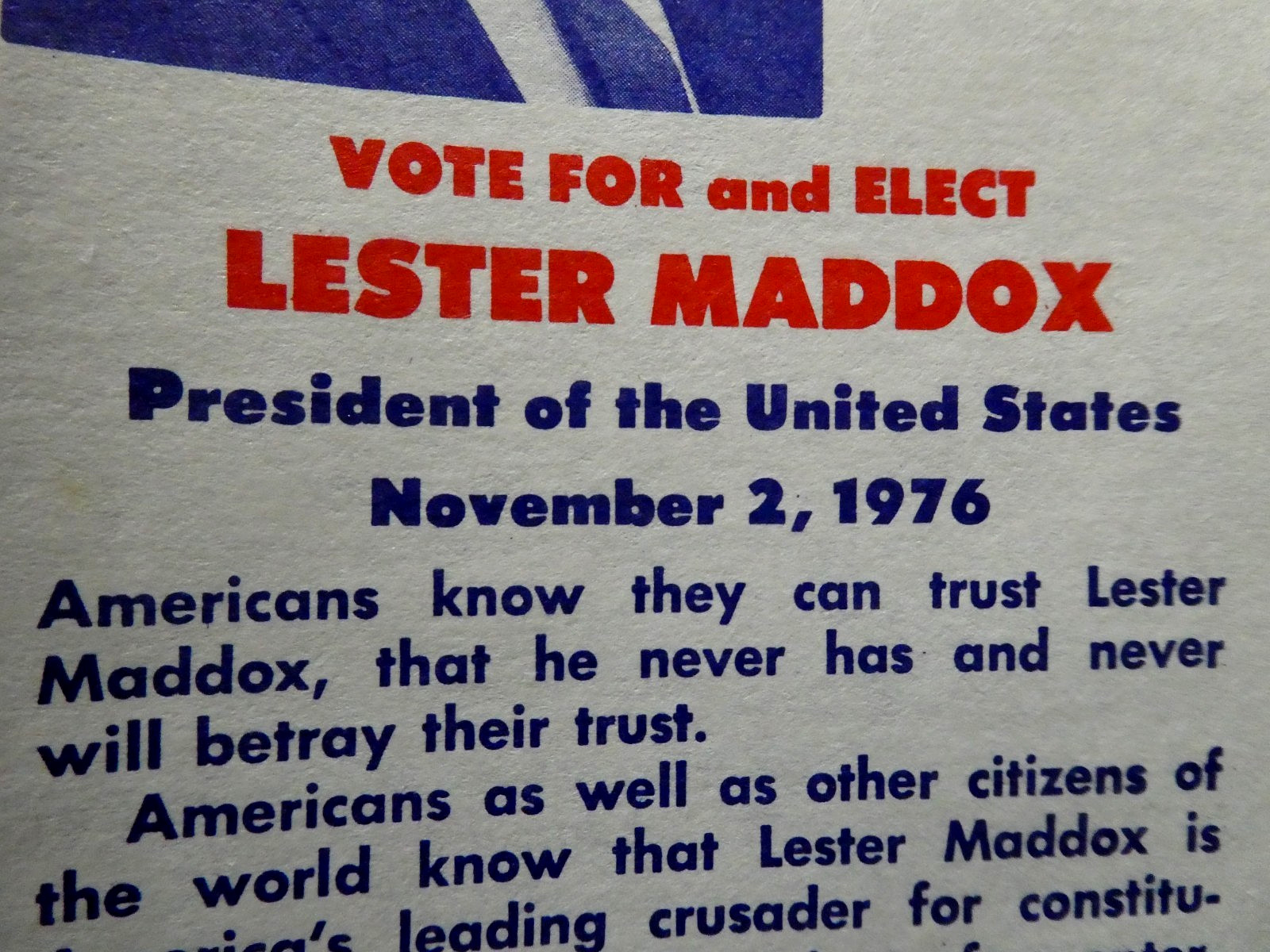 1976 Lester Maddox For President Brochure Cards Georgia Governor segregationist