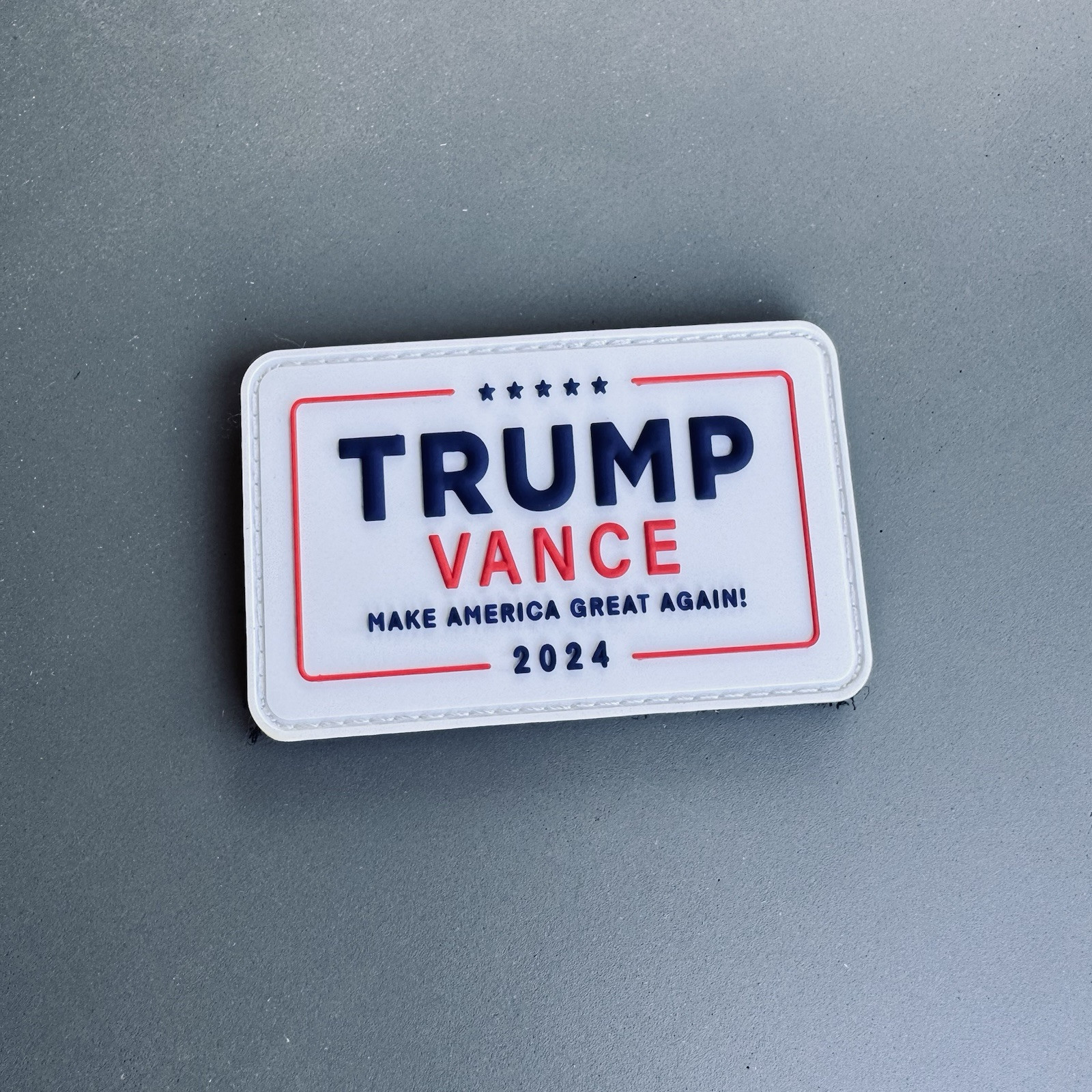 WHITE REPUBLICAN MAGA TRUMP VANCE 3D PVC PATCH FOR HAT, BACKPACK, ETC