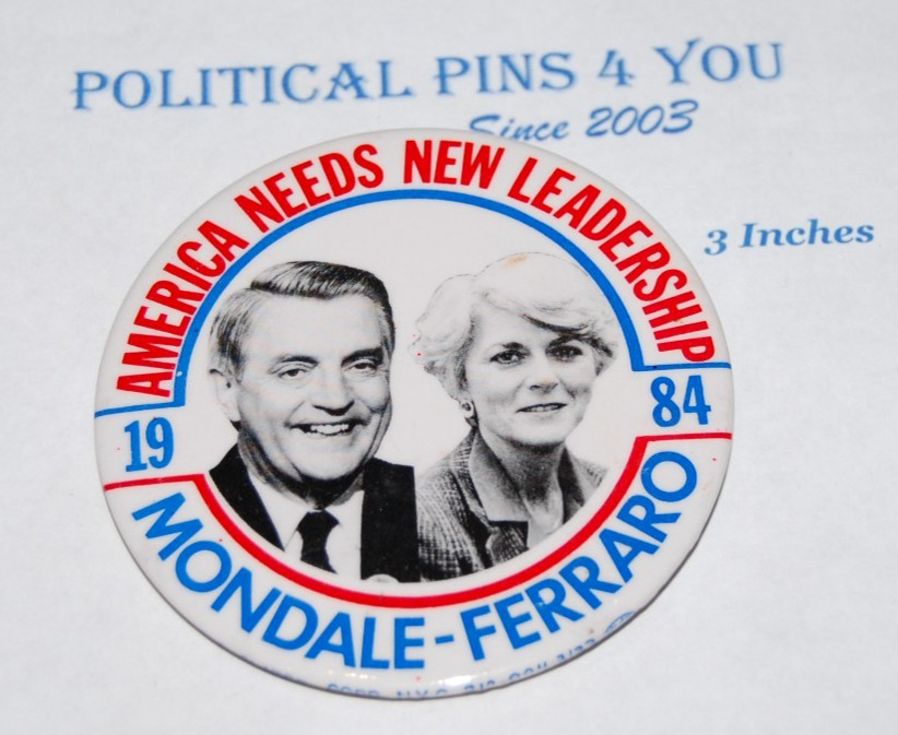 1984 WALTER MONDALE GERALDINE FERRARO 3″ campaign pin pinback button political