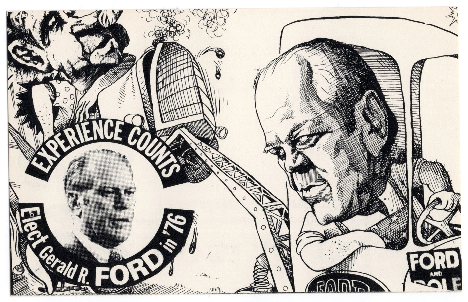 Vintage 1976 US Presidential Election Postcard Gerald Ford & Nixon Cartoon