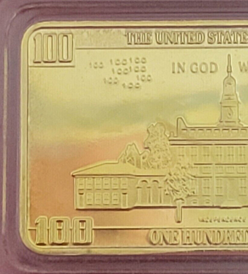 US President Donald Trump $100 Gold colored Commemorative Bar Coin Gift MAGA DJT