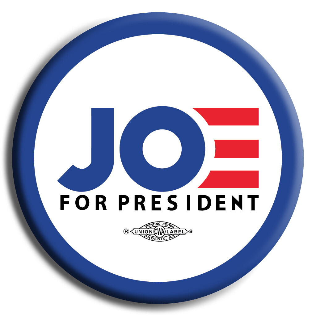 2020 JOE BIDEN FOR PRESIDENT CAMPAIGN BUTTON 2.25″ UNION PRINTED, jbjpwht