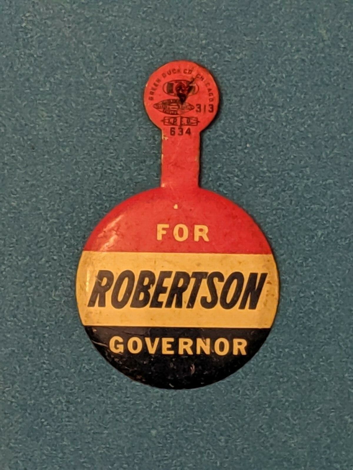 Vintage 1950’s For Robertson governor Political campaign Tin Fold Over Metal Pin
