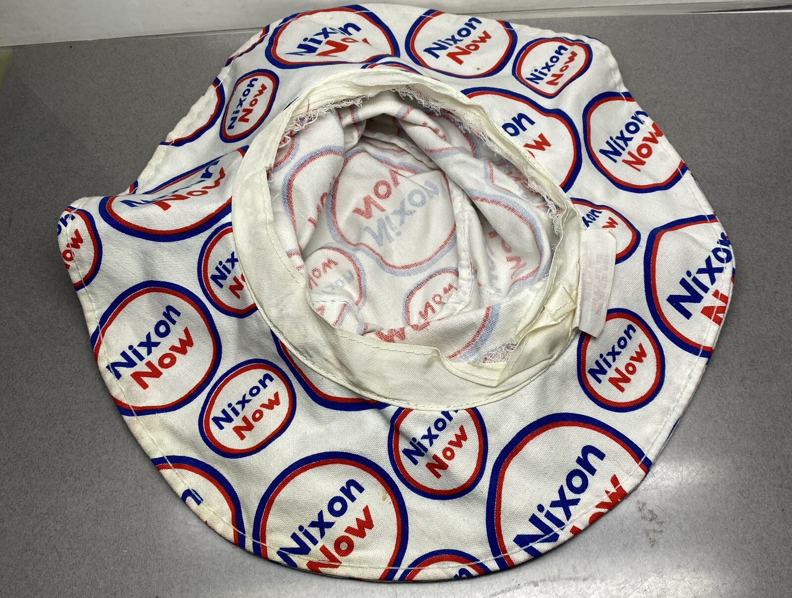 Vintage Presidential Political Campaign Nixon Now Floppy Cloth Retro Sun Hat