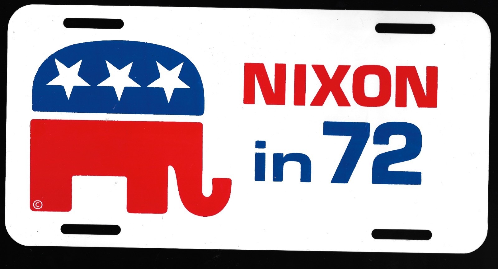 1972 Metal Republican Party Elephant Logo (Richard) Nixon in 72 License Plate