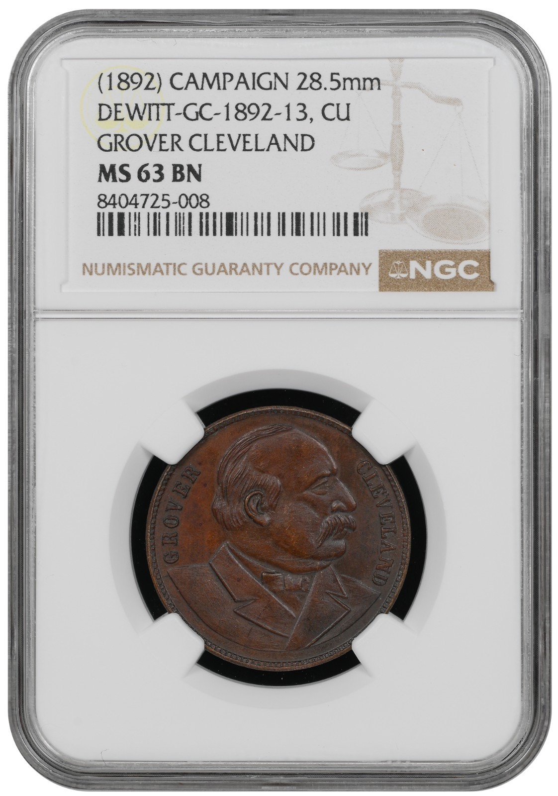 DeWitt-GC-1892-13 – (1892) Grover Cleveland campaign / NGC MS-63 BN