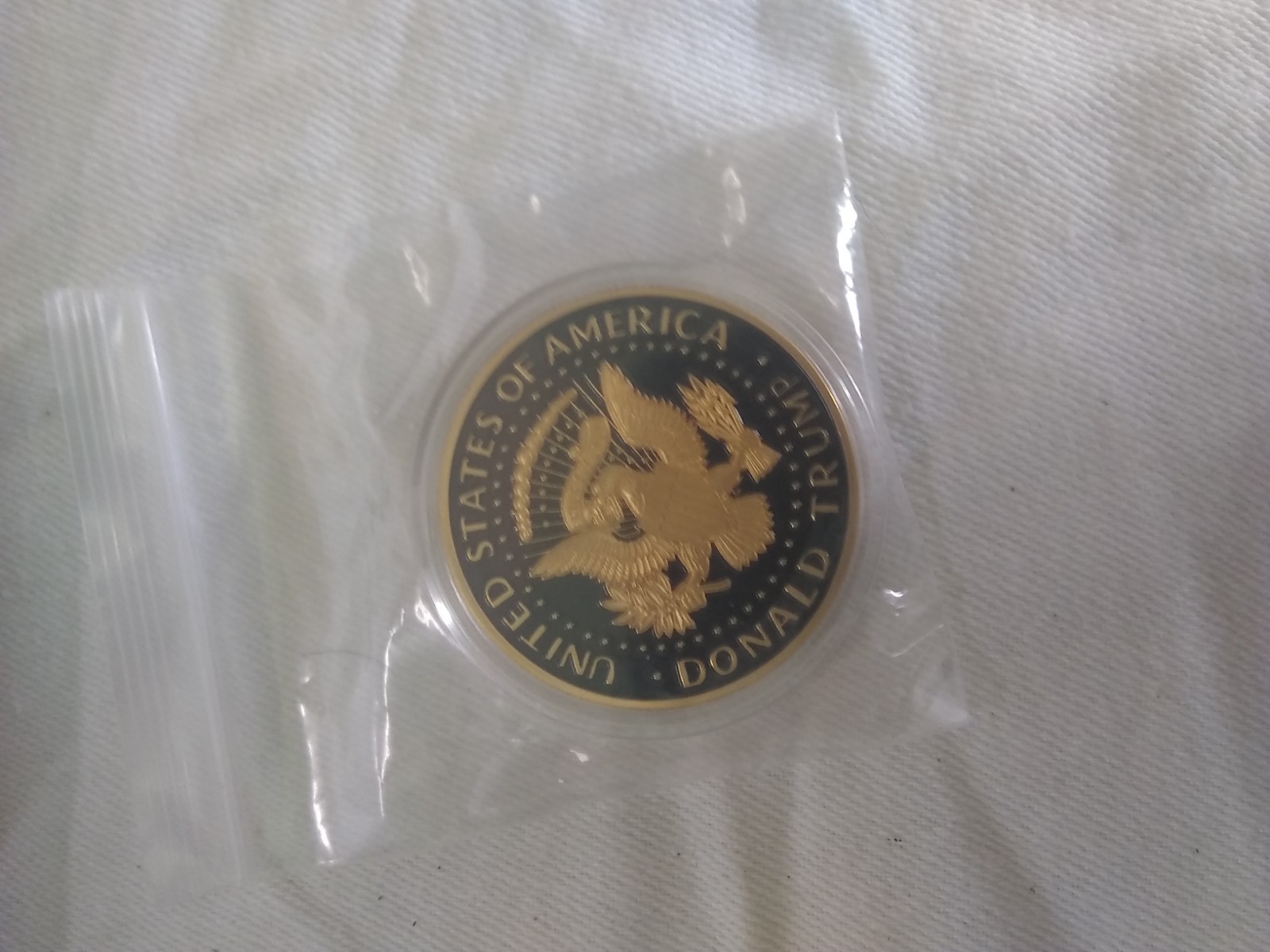 TWO Donald Trump Liberty 2019 Gold/Blue Coin. In God We Trust. Seal of Us