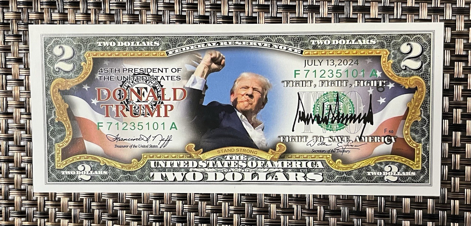 Trump Two Dollar Commemorative Bill July 13, 2024