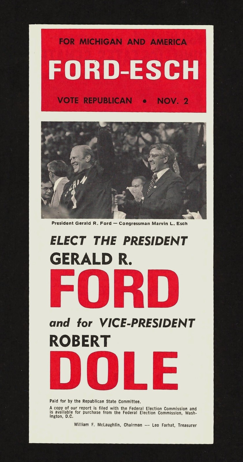 1976 Gerald Ford and Marv Esch – Political Pamphlet for the Republican Party