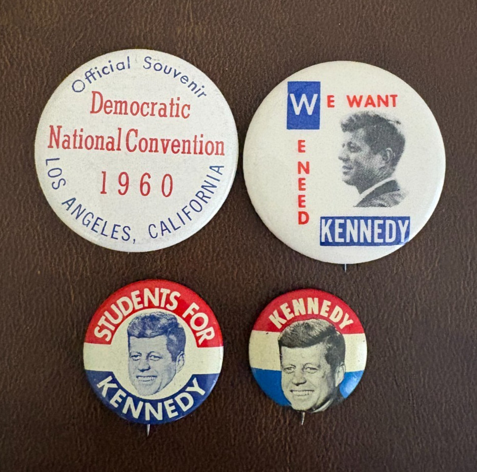Group of Four Kennedy (JFK) and DNC 1960 Presidential Political Campaign Buttons