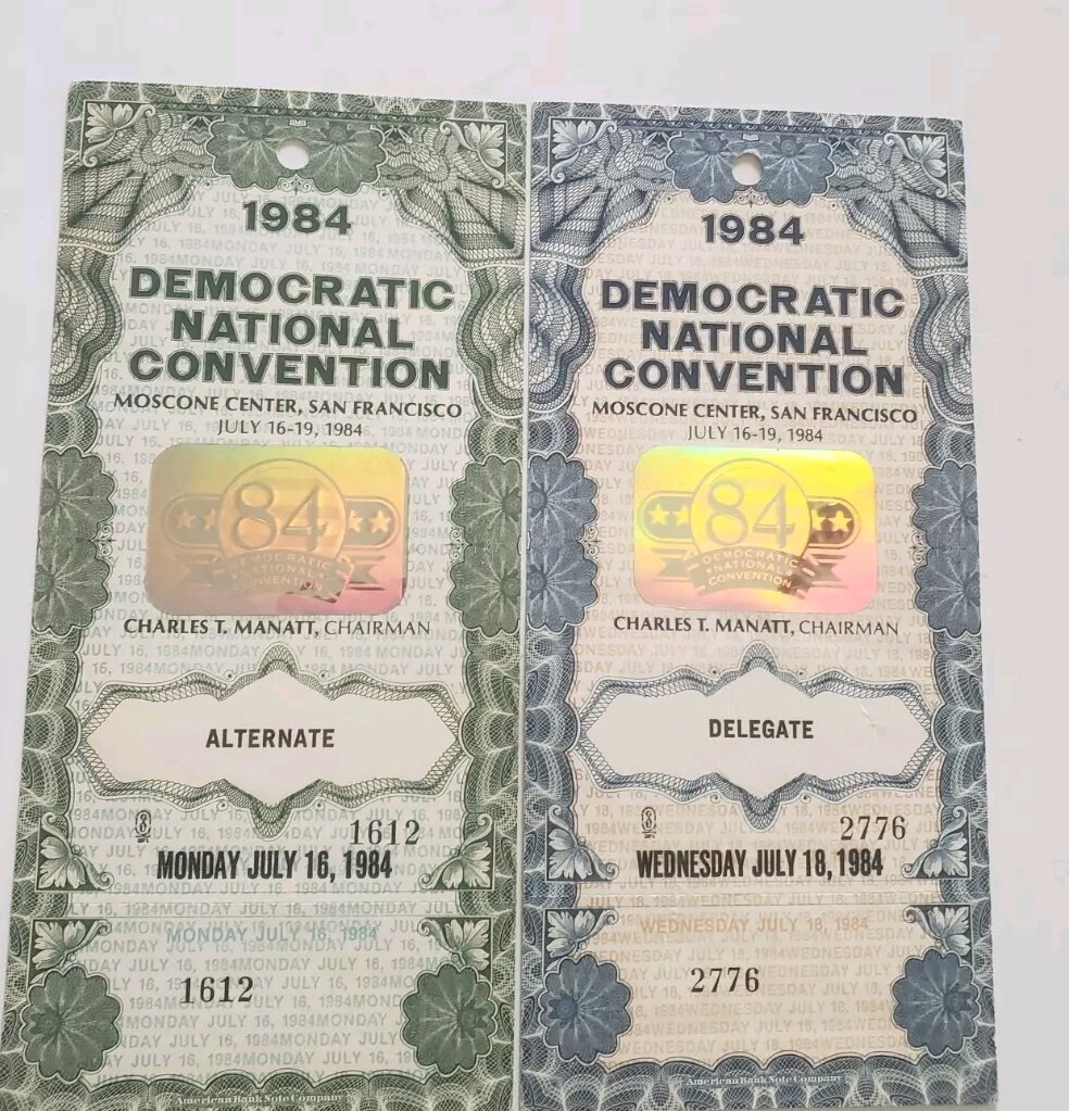 1984 Democratic National Convention Pair of Intact Tickets, Alternate/Delegate