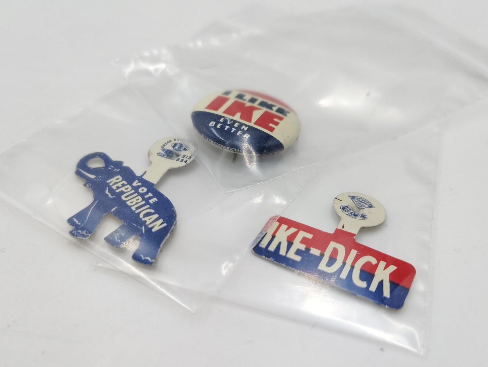 VTG Eisenhower Nixon Politic Pin Lot I Like Ike Even Better Republican Elephant
