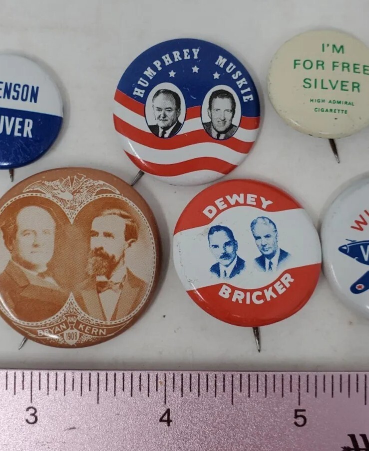 Mixed Lot of Campaign Political Pins Buttons Vtg Dewey Stevenson Willki More
