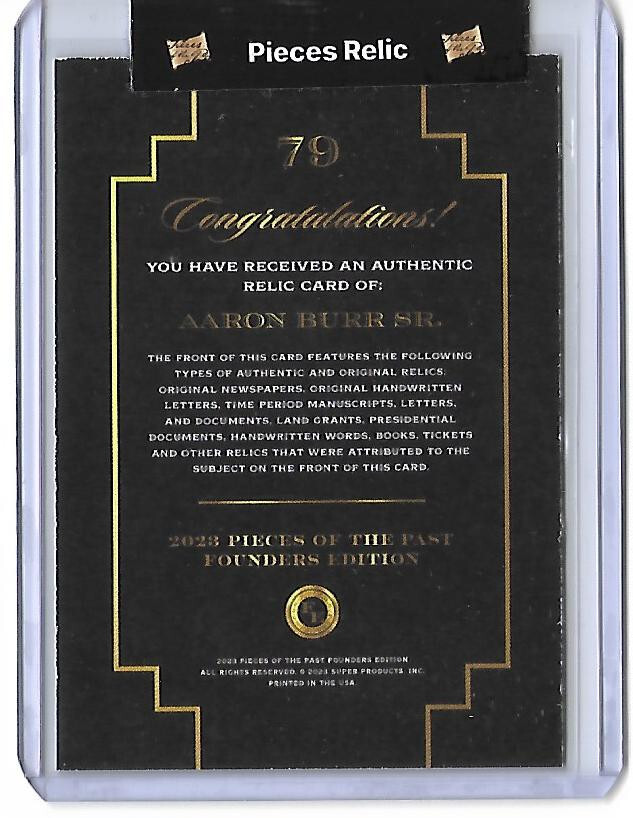 AARON BURR SR 2023 Pieces Of The Past Founders Edition Writing Auto SP Autograph