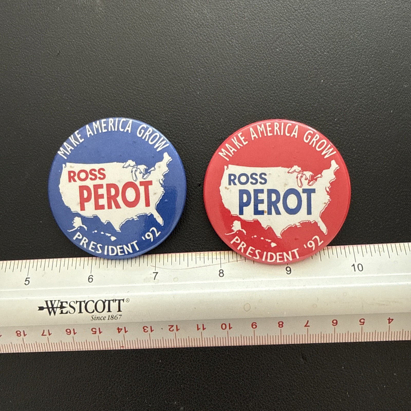Ross Perot Official 1992 President Make America Grow Campaign Buttons Set Of 2