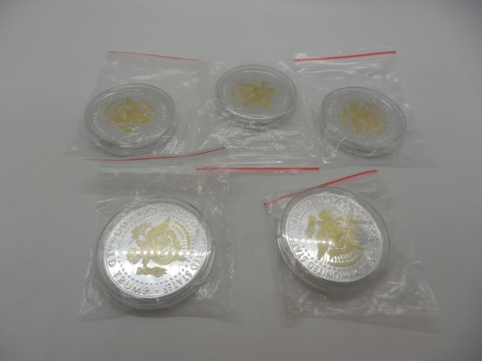 Lost of 5 Donald Trump Liberty Eagle 2020 Gold Layered Coin Keep America Great