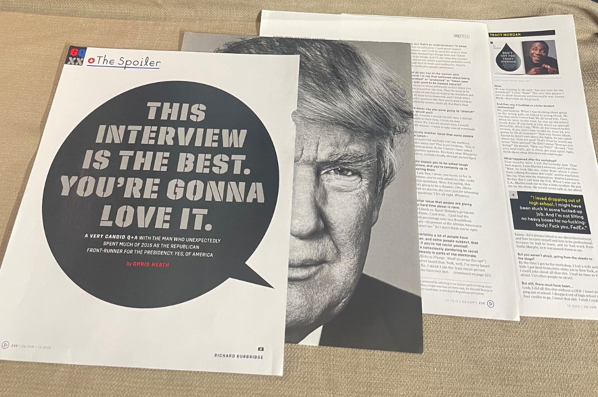 Donald Trump GQ Interview Loose Page Interview Print Ad from 2015