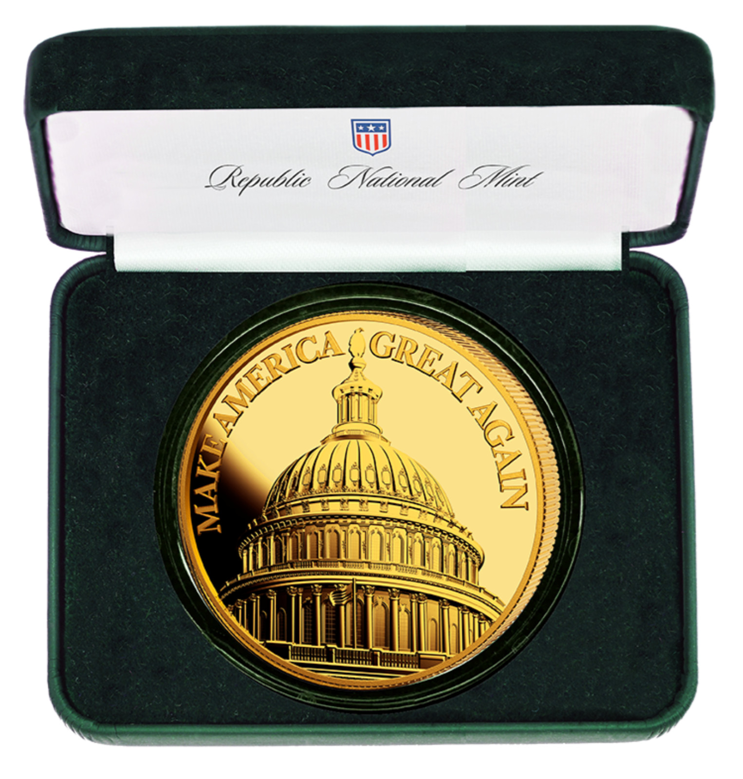 2022 Trump Patriot Gold Coin – US Capitol In Green Velvet Green Box