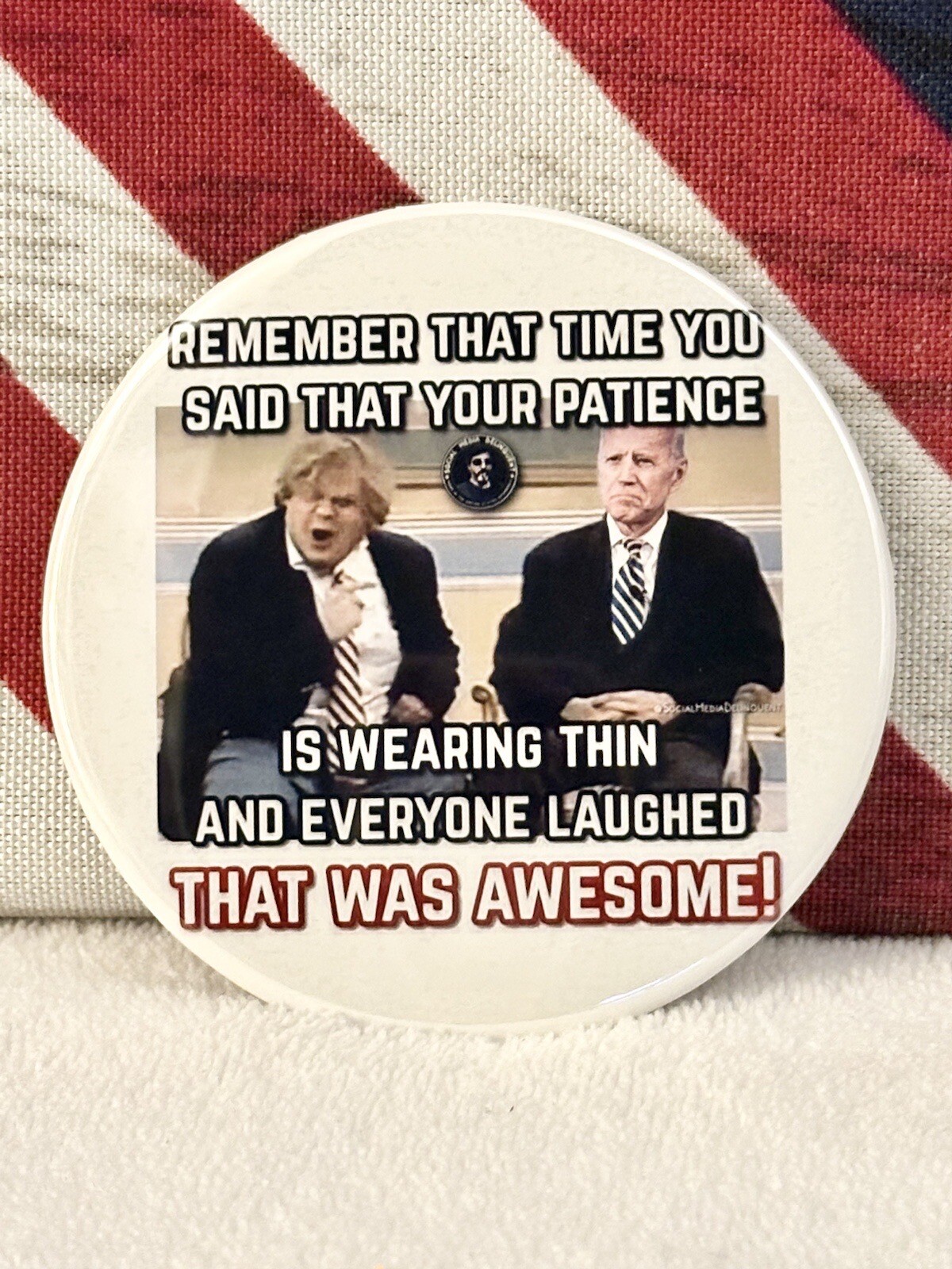 Donald Trump 2024 Anti-Biden “Satire” Political Campaign Pin-Back Button – 3″👀