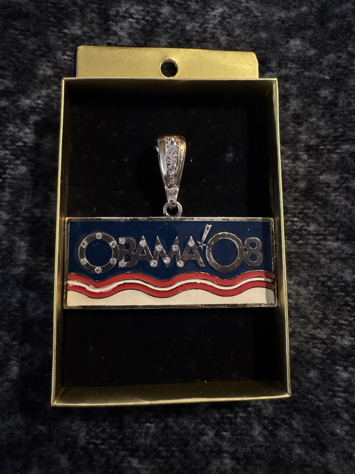 2008 OBAMA Bling Jewelry necklace Pendant political campaign charm 3.25 X 1.25