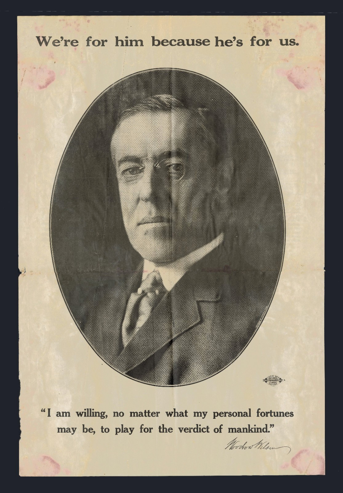 1916 Woodrow Wilson Original Presidential Campaign Poster 13.75×20 99.9% Intact