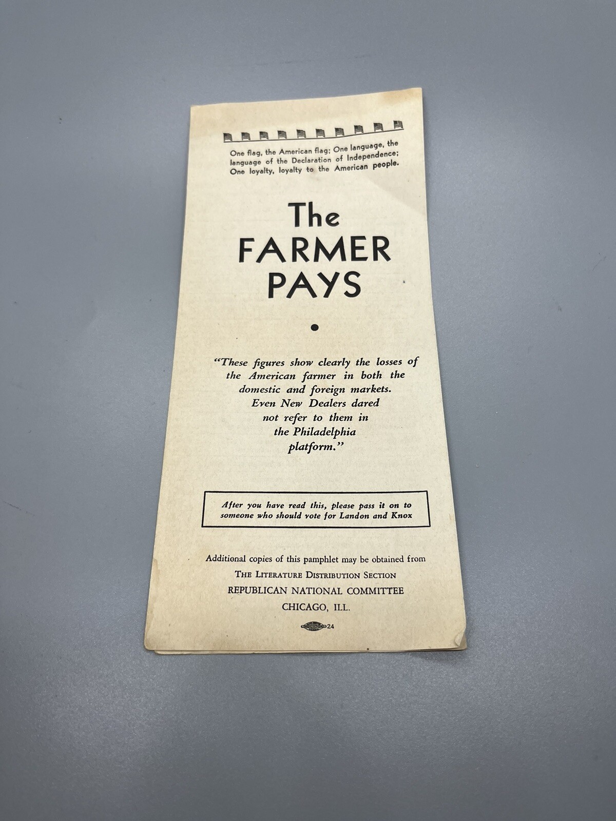 Alf Landon 1936 presidential campaign pamphlet the farmer pays historic!