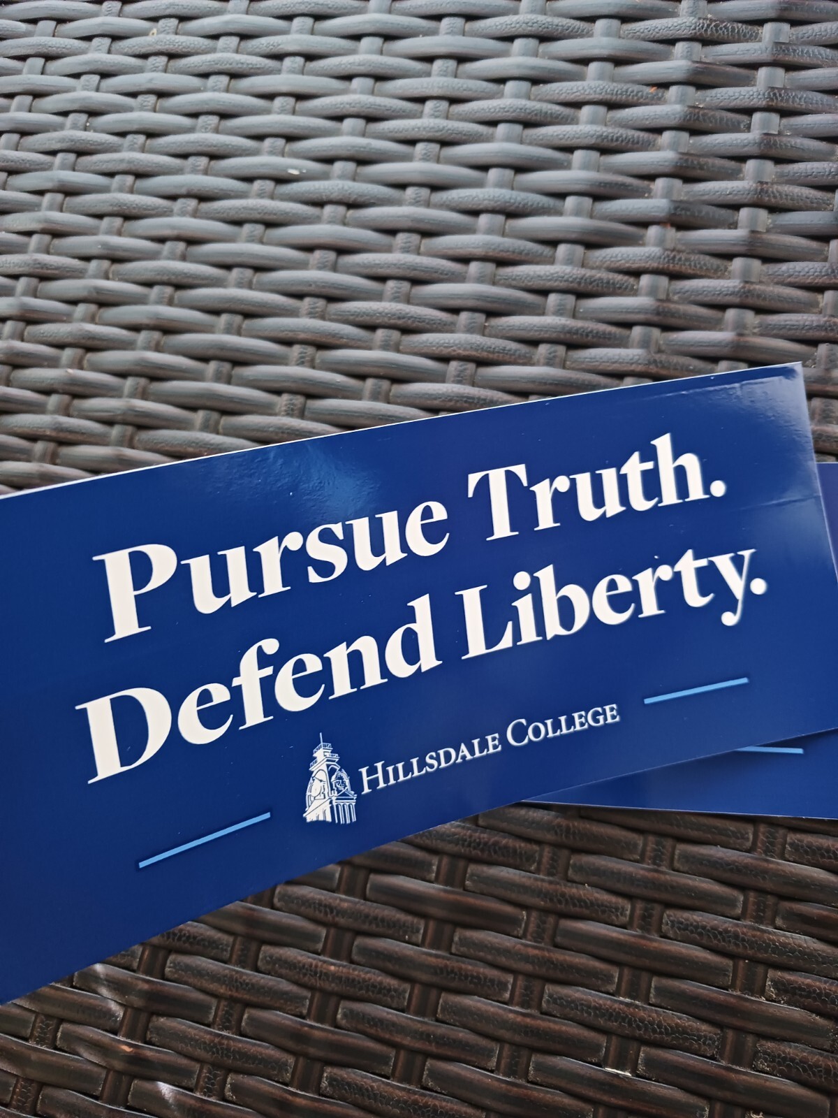 SET 2″Pursue Truth. Defend Liberty” blue/white bumper stickers about 3.75″x8.50″
