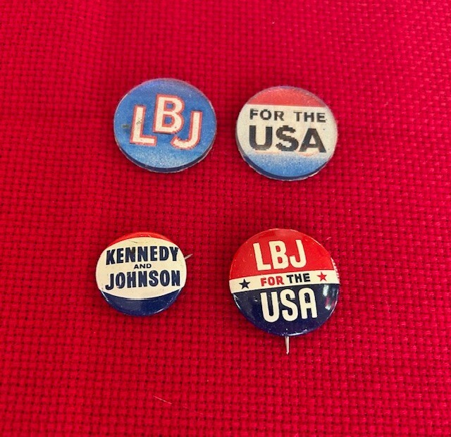 Lot of 4 JOHNSON-KENNEDY Political PINS–1960’s Collectible
