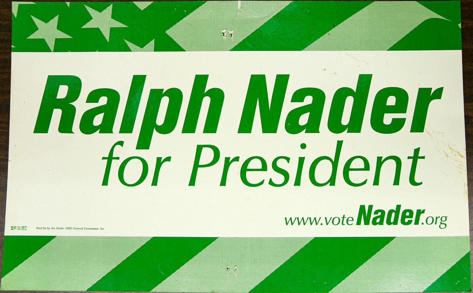 VTG 22″ x 14″ RALPH NADER 2000 Election Presidential Campaign Sign • Green Party