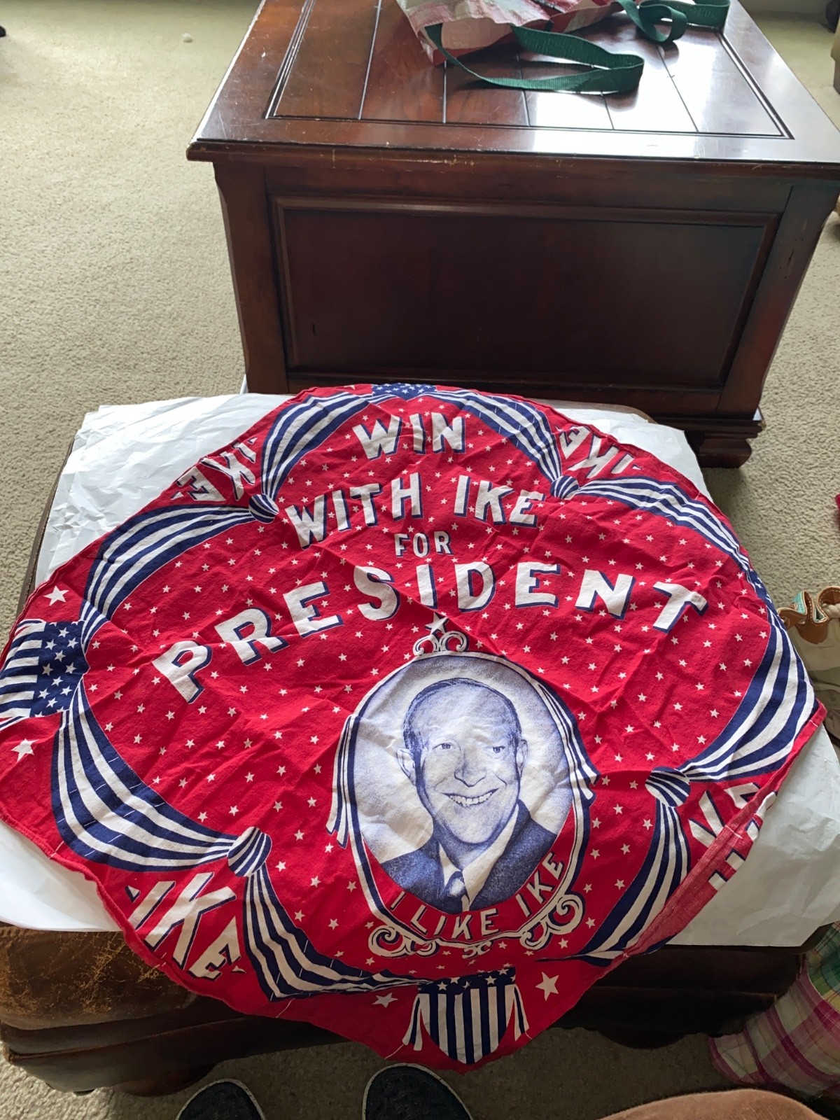 1952 COTTON Dwight Eisenhower Win with Ike for President Bandana Scarf 24”x24”