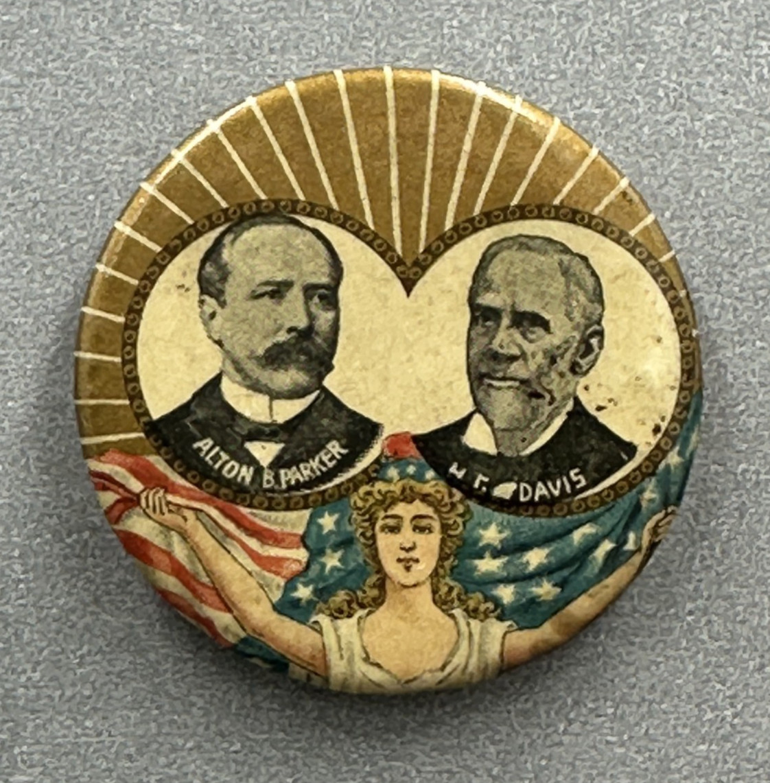 1904 Alton PARKER Henry Davis Jugate President Campaign Button Miss Liberty Pin