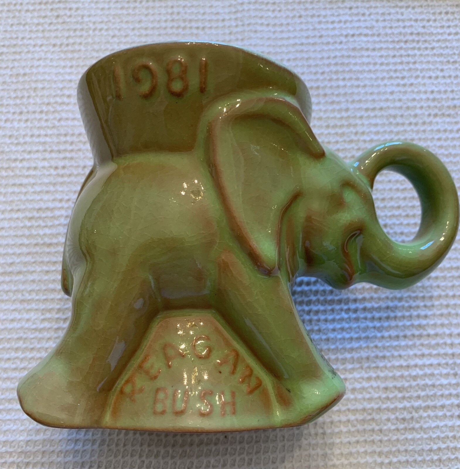 1981 Frankoma Pottery GOP Reagan Bush Elephant Mug. Political. No Chips.