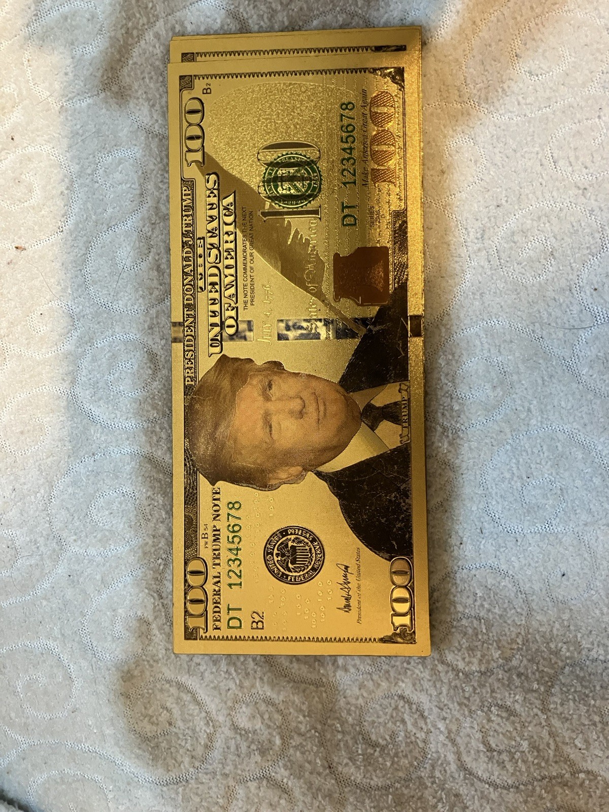 President Donald Trump.. $100 Dollar Bill.. 24K Gold 3D Overlay…