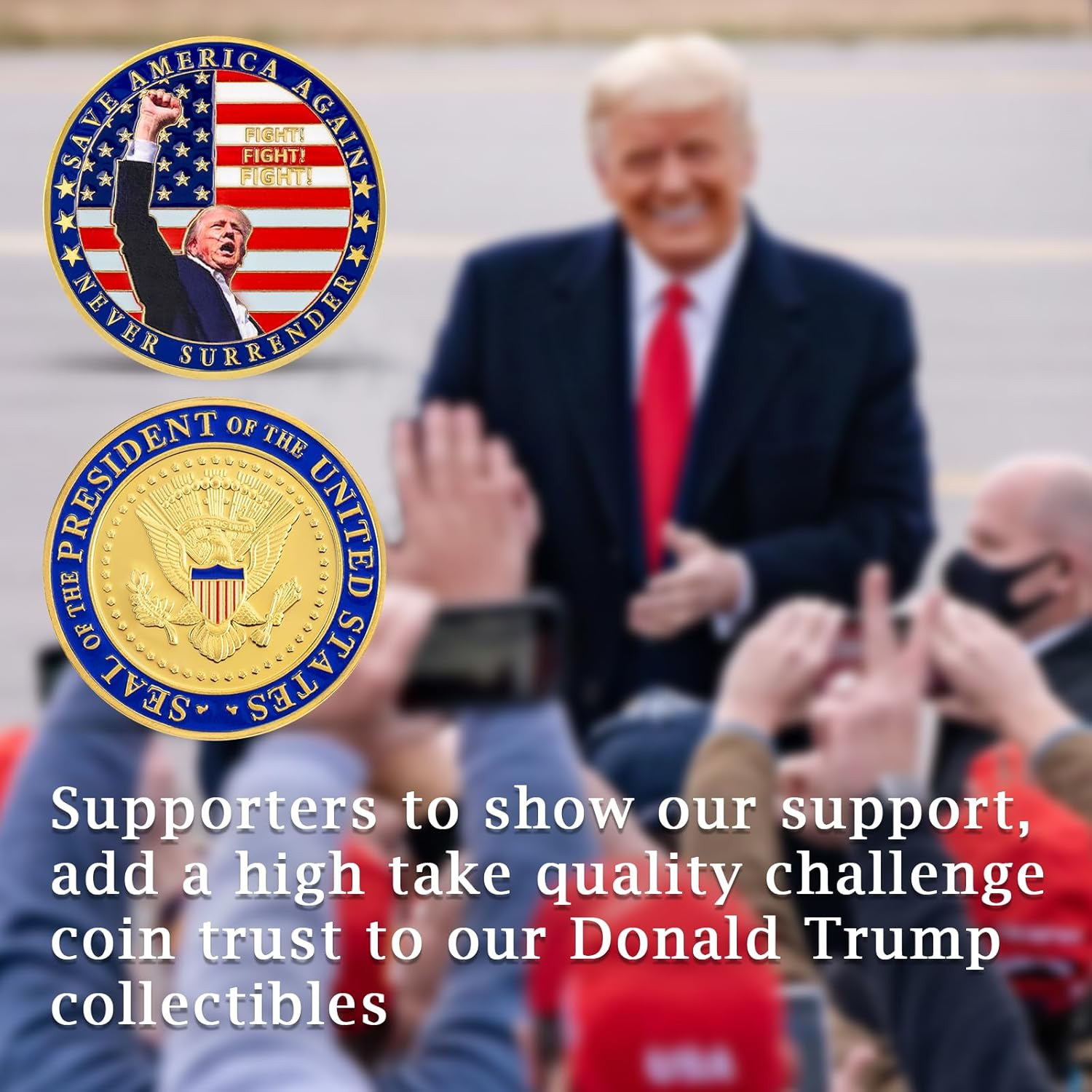 Donald Trump Challenge Coin, President Donald Trump Coin 2024 Collection, Never