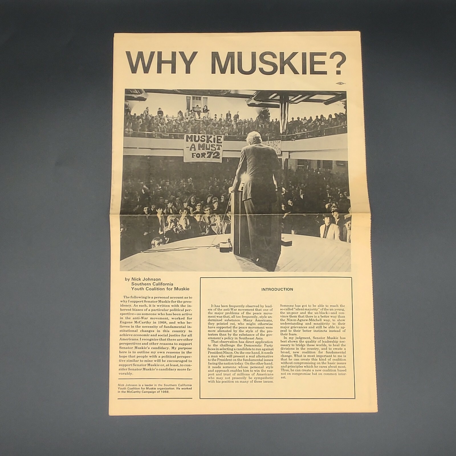 1972 Edmund Muskie For President Why Muskie 8 Page 11.5″x18″ Campaign Editorial