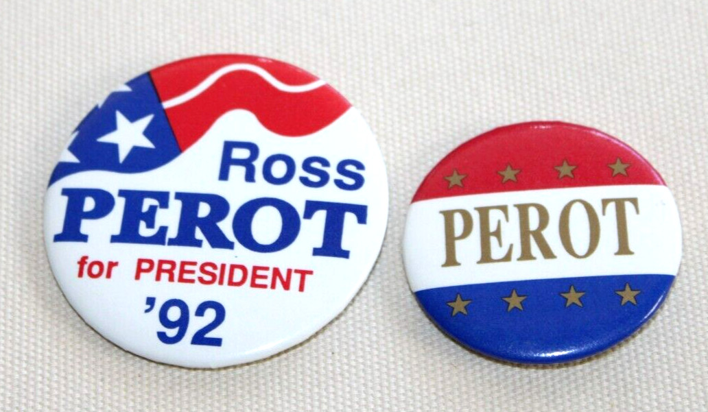 Two Vintage (2) 1992 Ross Perot For President Campaign Pinback Button-BRC