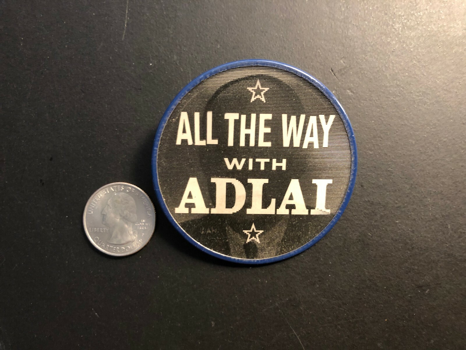 Rare”ALL THE WAY WITH ADLAI ” STEVENSON 2.5″ a Flasher Pin Button 1956 Campaign